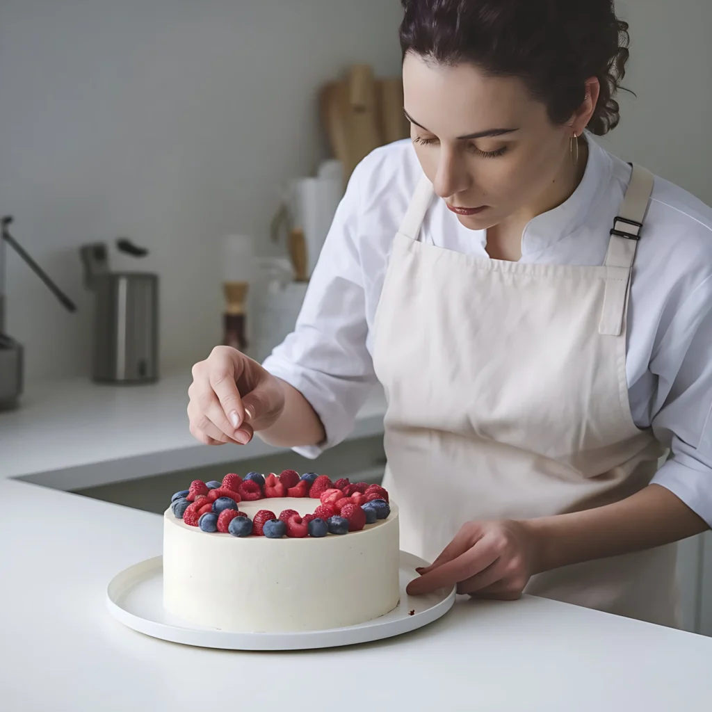 vecteezy_a-woman-in-an-apron-decorating-a-cake-with-berries
