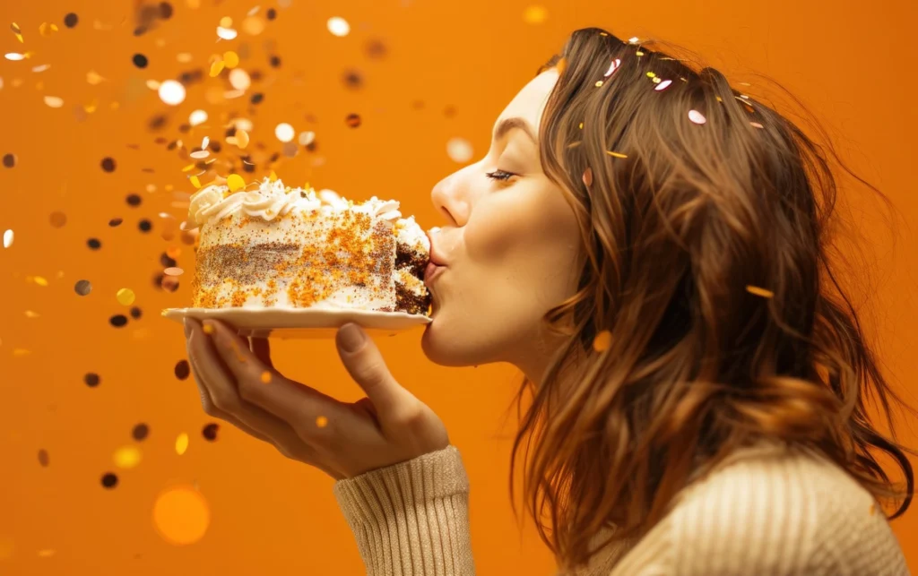vecteezy_ai-generated-woman-blowing-cake-on-orange-background