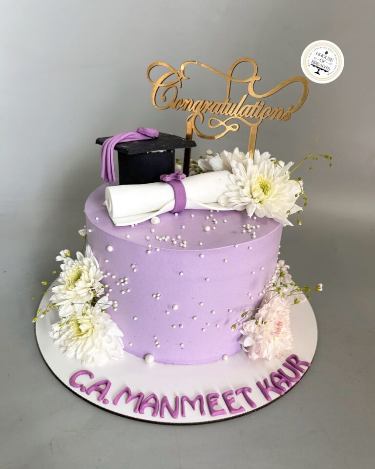 purple flavoured congratulations cake